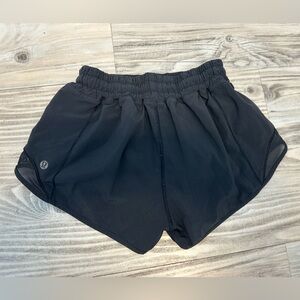 Black Lululemon Hotty Hot Low Rise 2.5” shorts, size 4